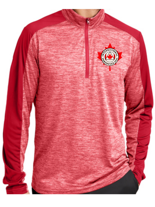 Red Embroidered Heather Color block 1/4-Zip Maple Leaf - International Convention 2025!