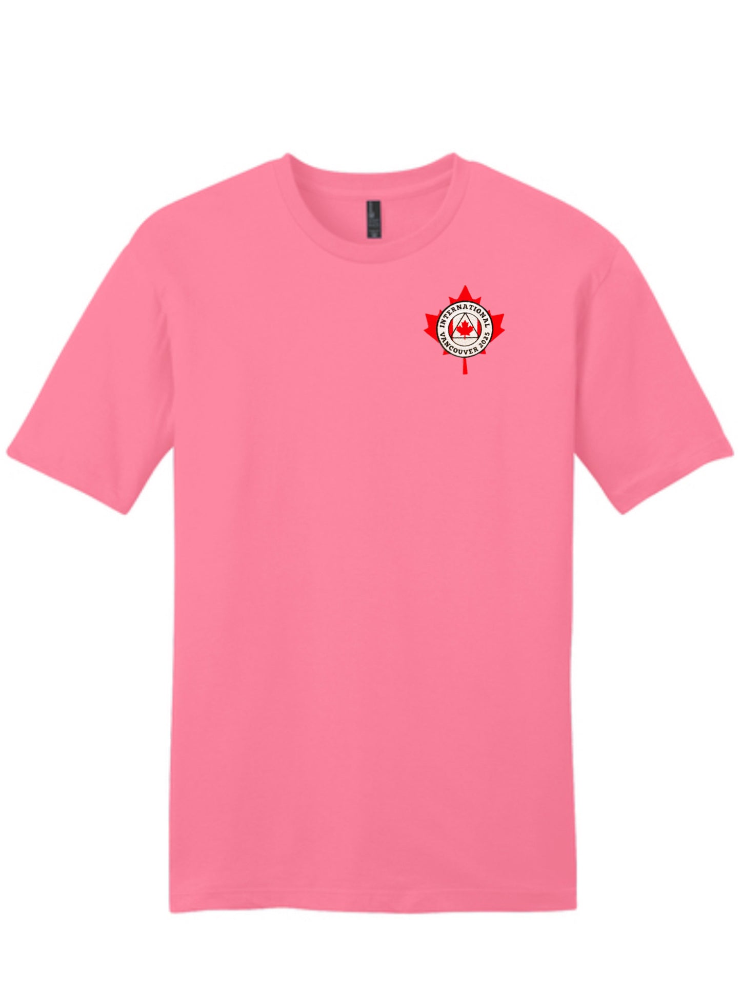Bubble Gum Pink Embroidered Maple Leaf T-Shirt - International Convention 2025!