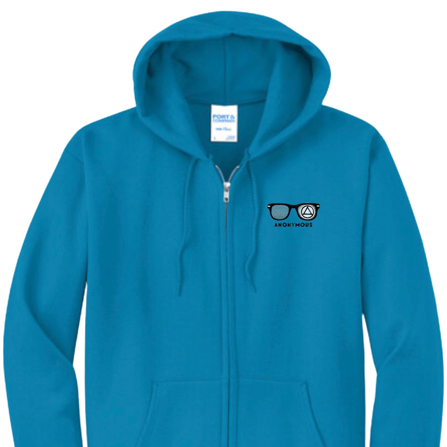 Embroidered Anonymous “Blue Jay” Fleece Full Zip Hooded Zip Sweatshirt With Or Without Sobriety Date