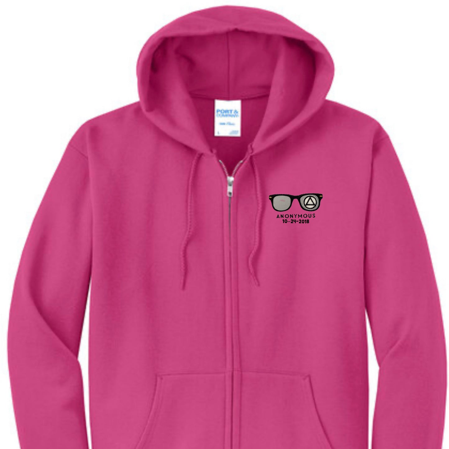 Embroidered Anonymous “Rose” Fleece Full Zip Hooded Zip Sweatshirt With Or Without Sobriety Date