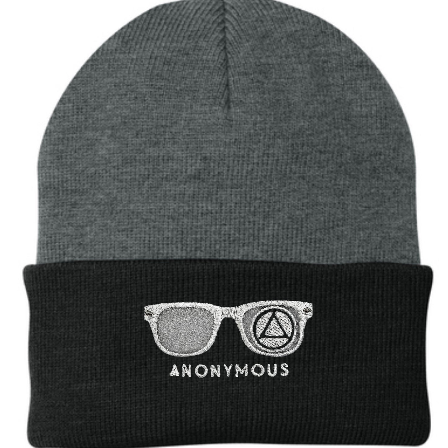 Embroidered Anonymous “Athletic Oxford/Black” Knit Cap With Or Without Sobriety Date