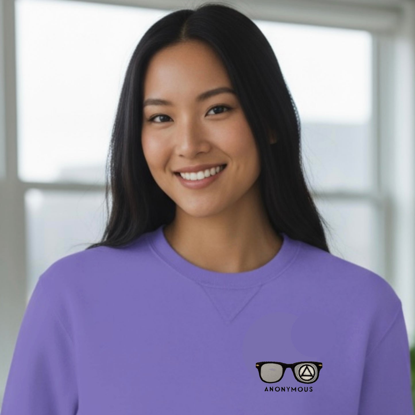 Embroidered Anonymous “Amethyst” Beach Washed Garment Dyed Sweatshirt With Or Without Sobriety Date