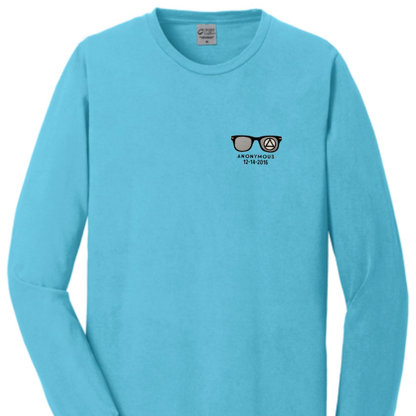 Embroidered Anonymous “Tidal Wave” Beach Washed Garment Dyed Long Sleeve T With Or Without Sobriety Date