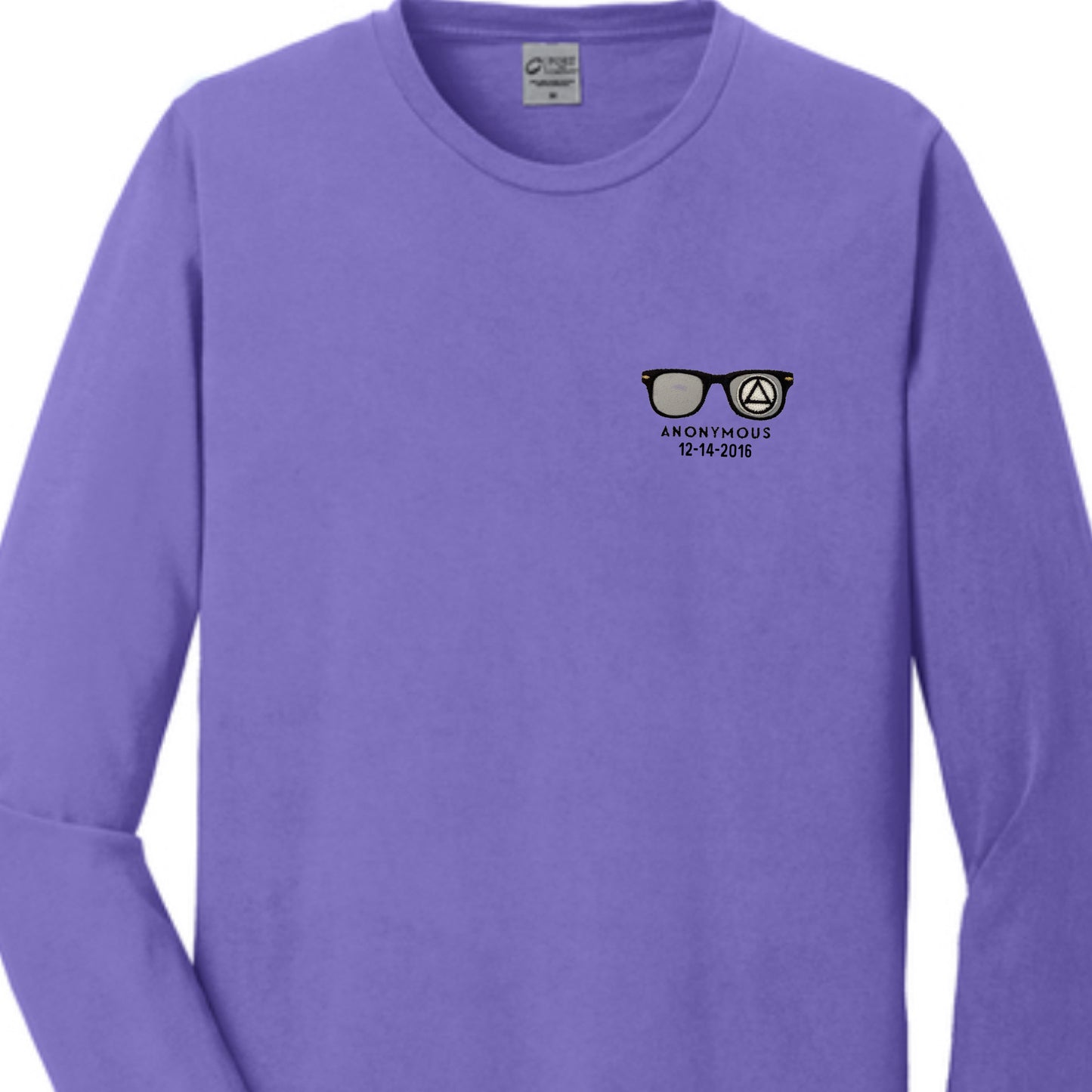 Embroidered Anonymous “Amethyst” Beach Washed Garment Dyed Long Sleeve T With Or Without Sobriety Date