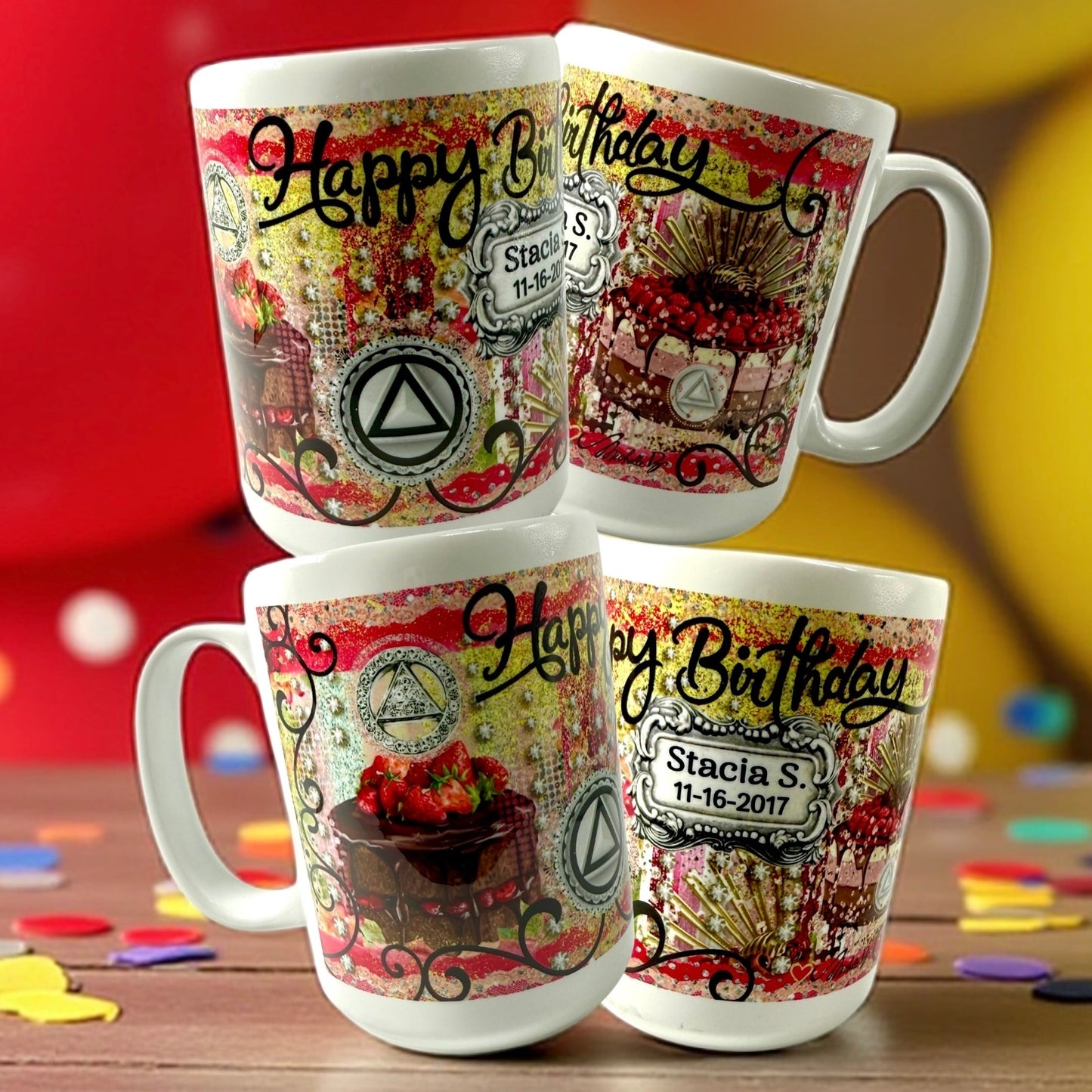 Personalized Happy Birthday Raspberry Cake Mug