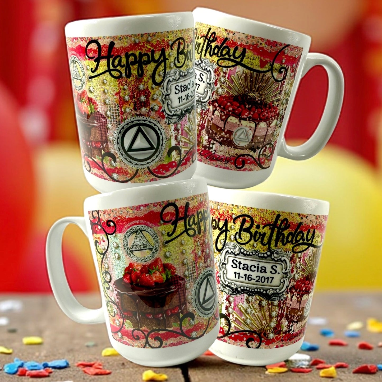 Personalized Happy Birthday Raspberry Cake Mug