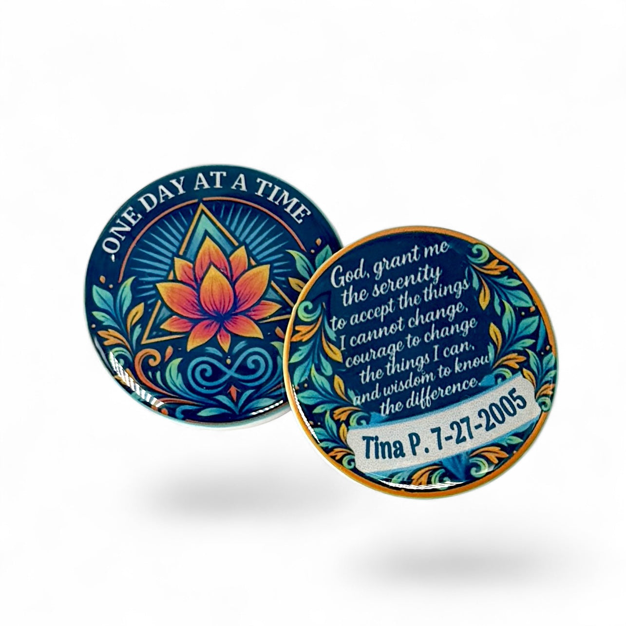 Personalized One Day At A Time Lotus Medallion