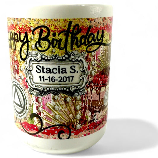 Personalized Happy Birthday Raspberry Cake Mug