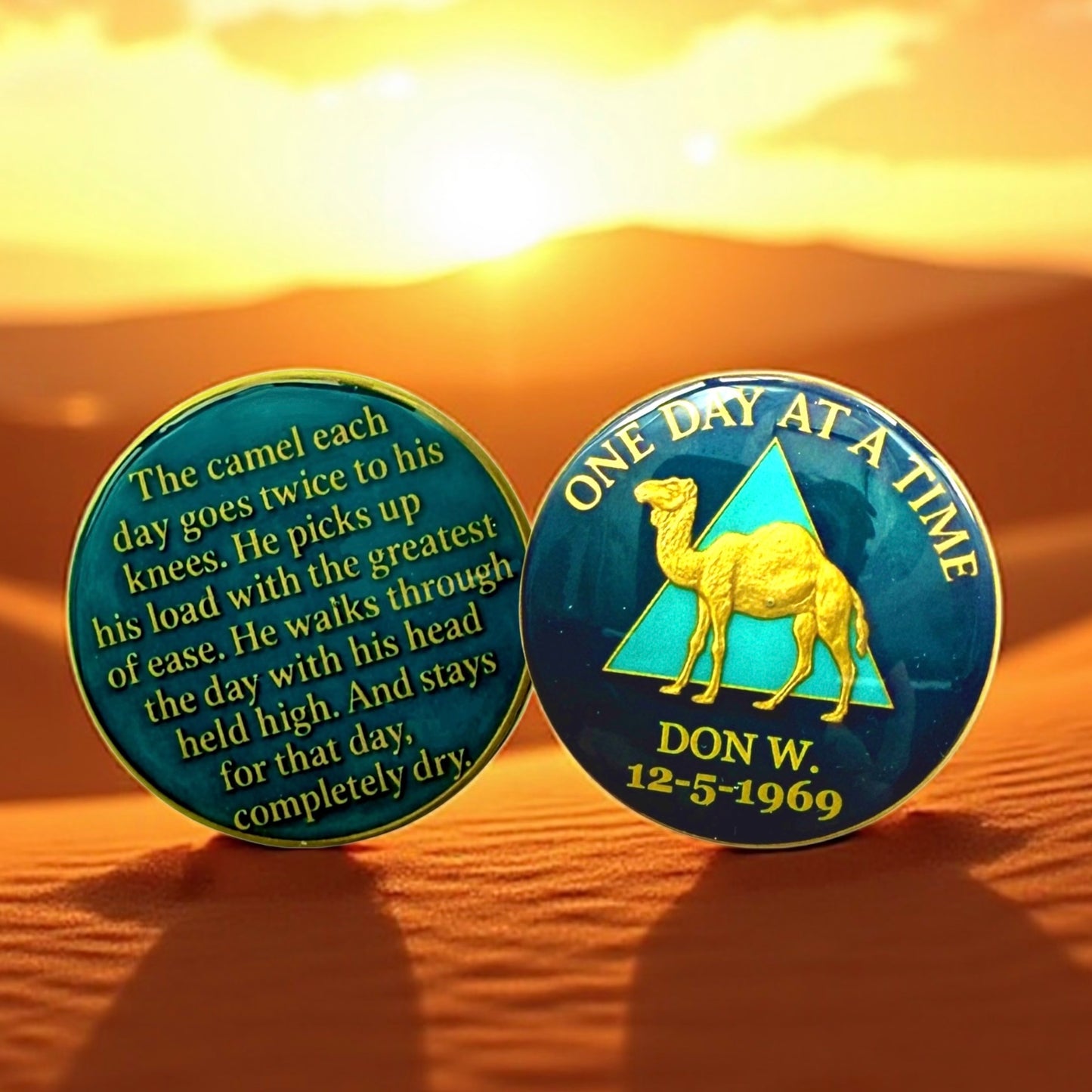 Personalized One Day At A Time Camel Medallion