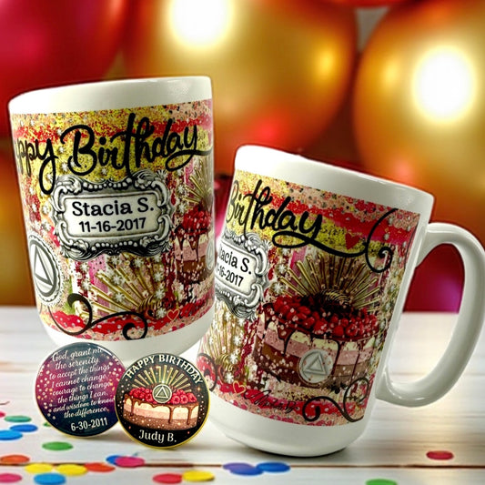Personalized Happy Birthday Raspberry Cake Mug
