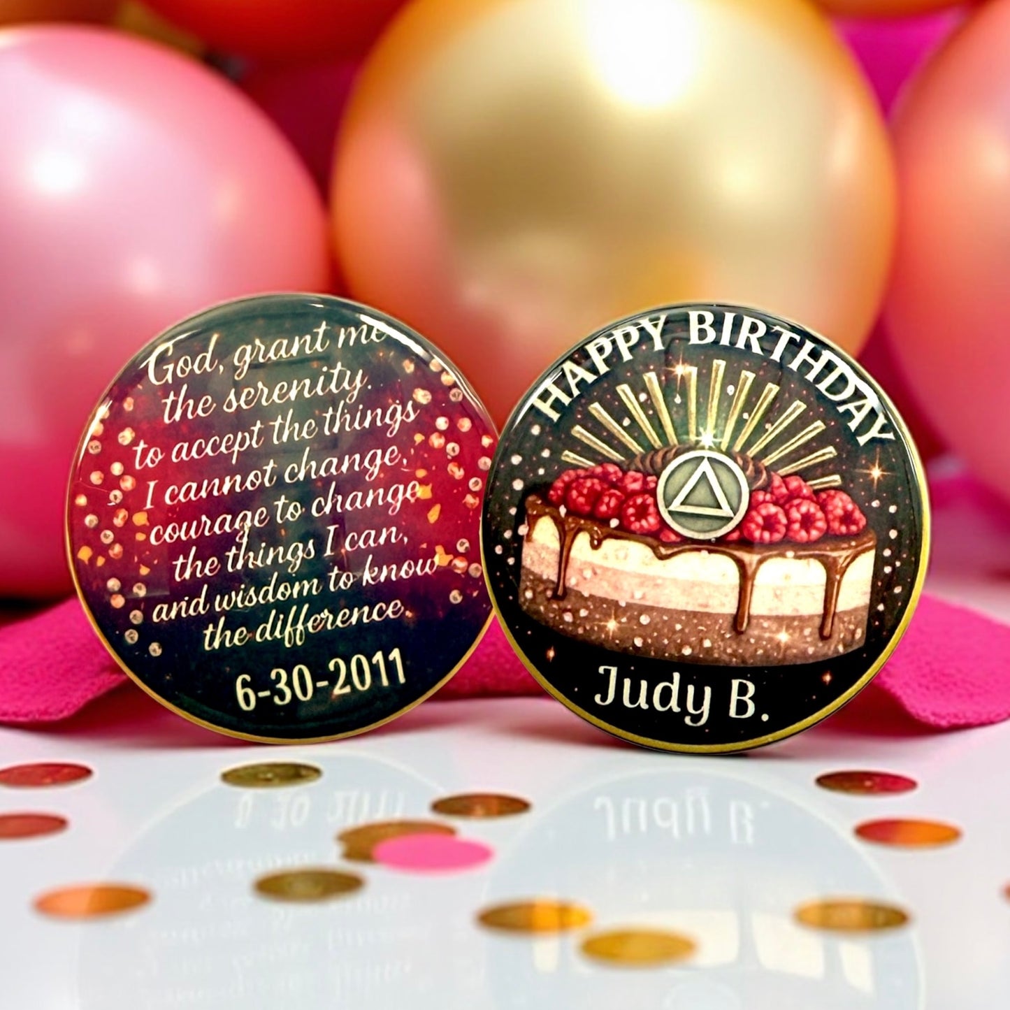 Personalized Happy Birthday Raspberry Cake Medallion