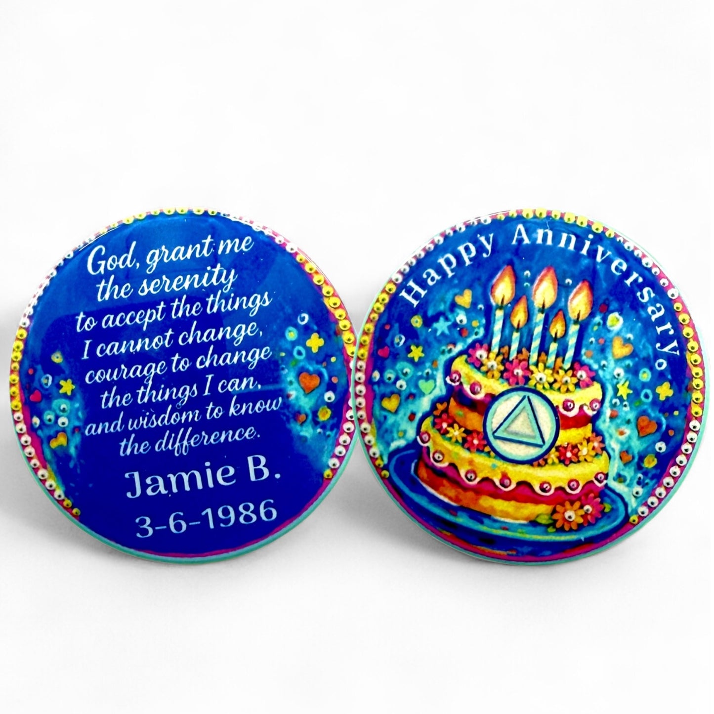 Personalized Happy Anniversary Flower Cake Medallion
