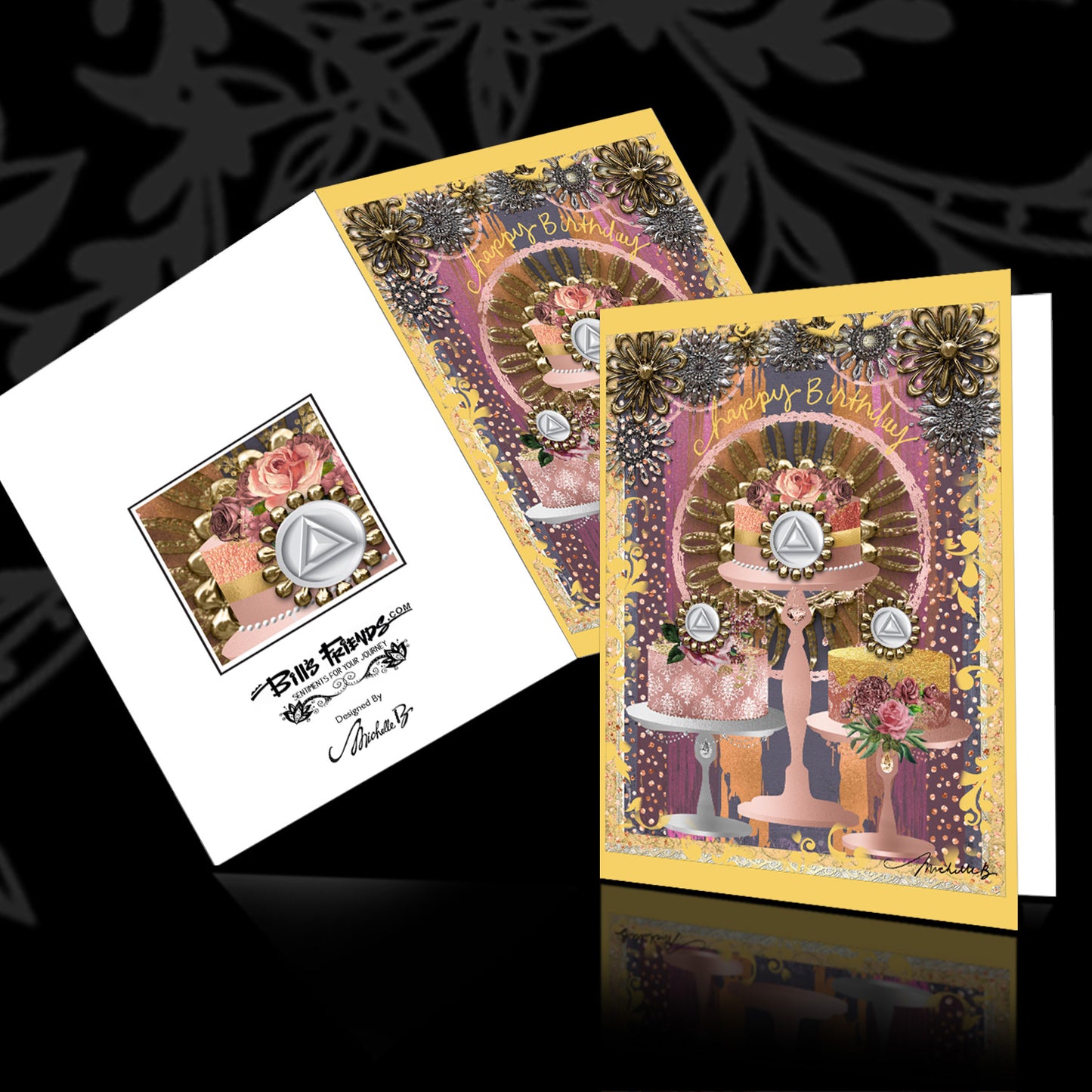 Happy Birthday Gold Cakes Greeting Card