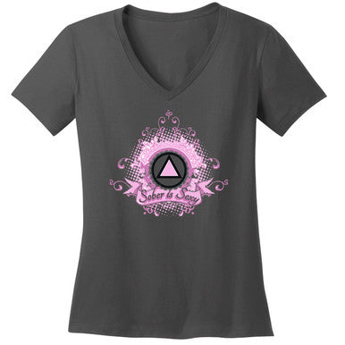 New! Sober Is Sexy Gray V-Neck Tee