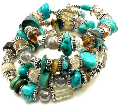 Turquoise,Citrine and Czech Beaded Bracelet