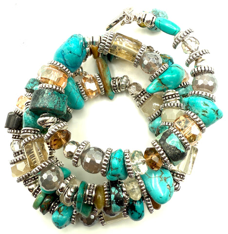 Turquoise,Citrine and Czech Beaded Bracelet