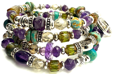 Amethyst, Czech & Turquoise Bracelet