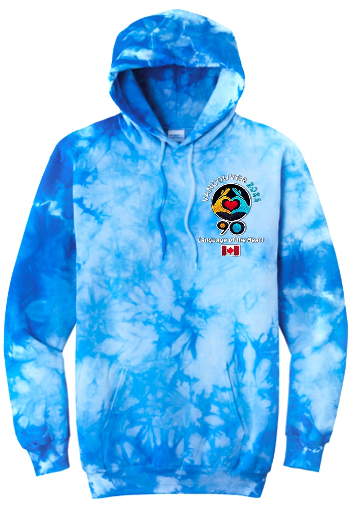 Blue Embroidered Tie Dye Hoodie Sweatshirt Logo-International Convention 2025!