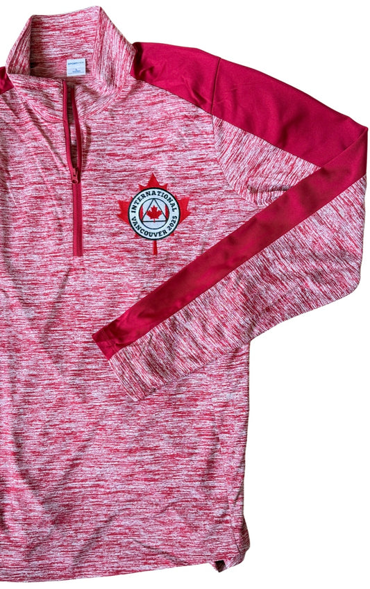 Red Embroidered Heather Color block 1/4-Zip Maple Leaf - International Convention 2025!