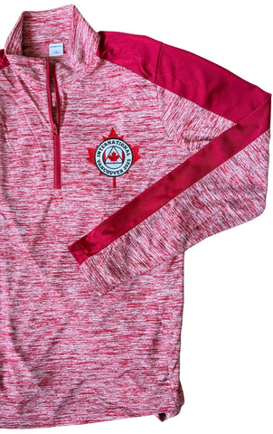 Red Embroidered Heather Color block 1/4-Zip Maple Leaf - International Convention 2025!