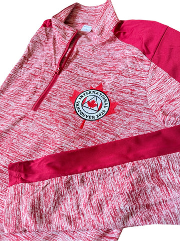 Red Embroidered Heather Color block 1/4-Zip Maple Leaf - International Convention 2025!