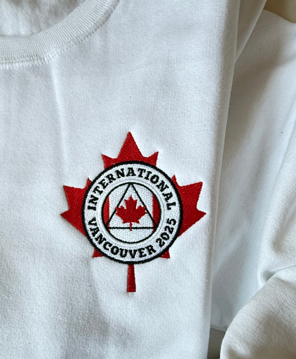 White Embroidered Crewneck Maple Leaf Sweatshirt - International Convention 2025!