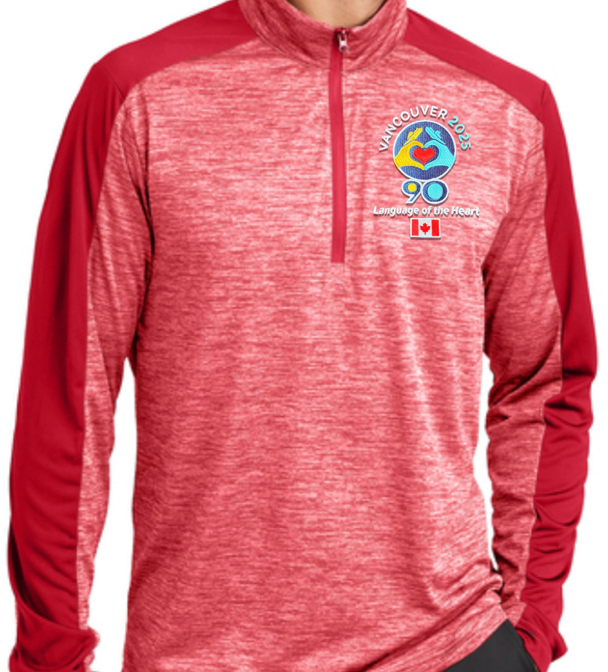 Red Heather Embroidered Color block 1/4-Zip Logo - International Convention 2025!