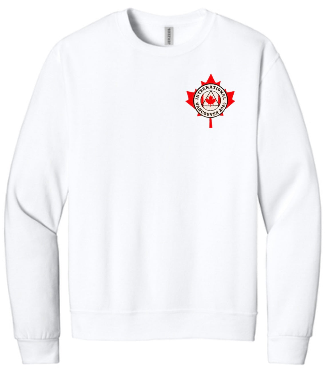 White Embroidered Crewneck Maple Leaf Sweatshirt - International Convention 2025!