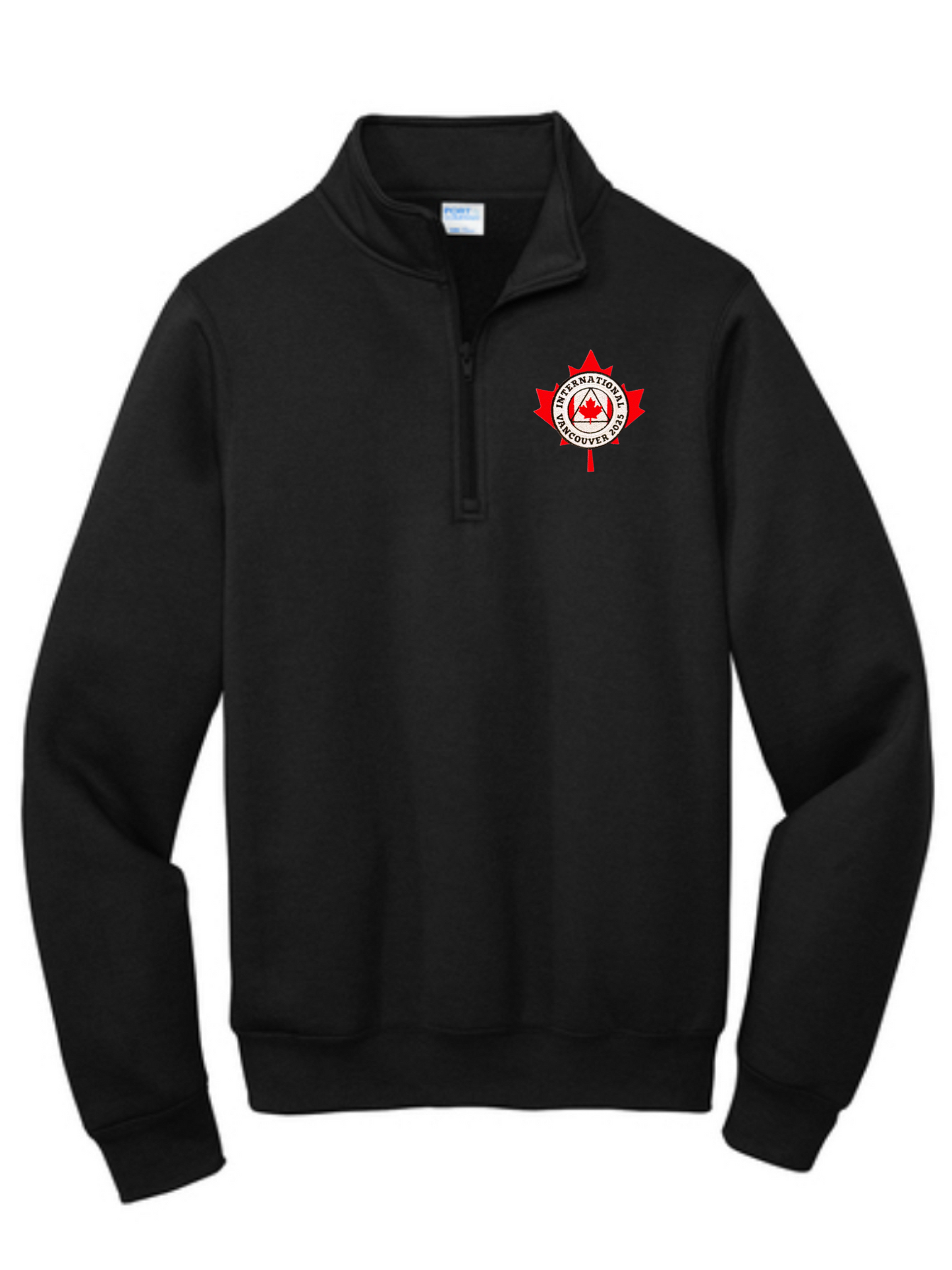 Black Embroidered 1/4 Zip Sweatshirt Maple Leaf - International Convention 2025!