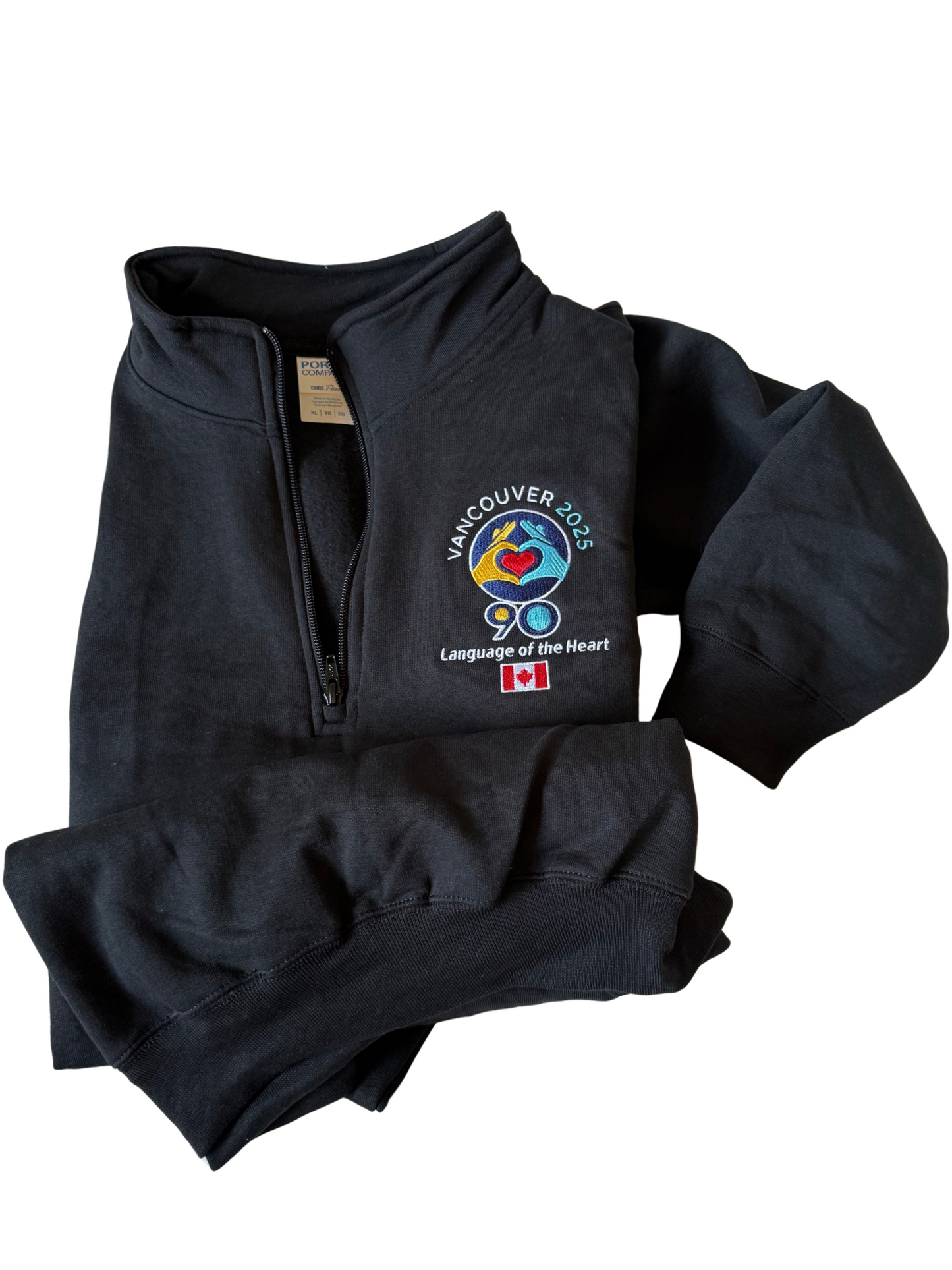 Black Embroidered 1/4 Zip Sweatshirt Logo - International Convention 2025!