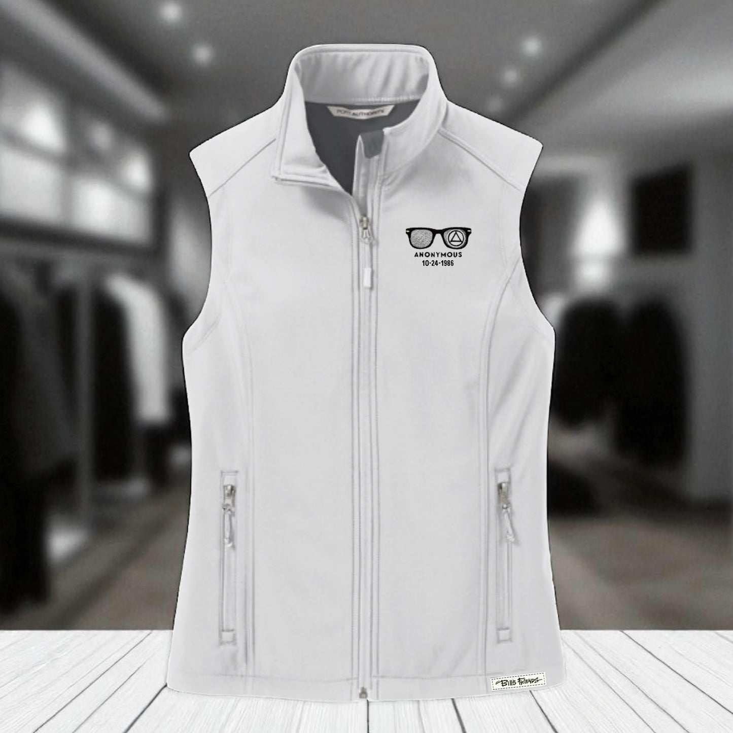 Embroidered Anonymous “Marshmallow” Soft Core Shell Micro Fleece Lined Vest With Or Without Sobriety Date