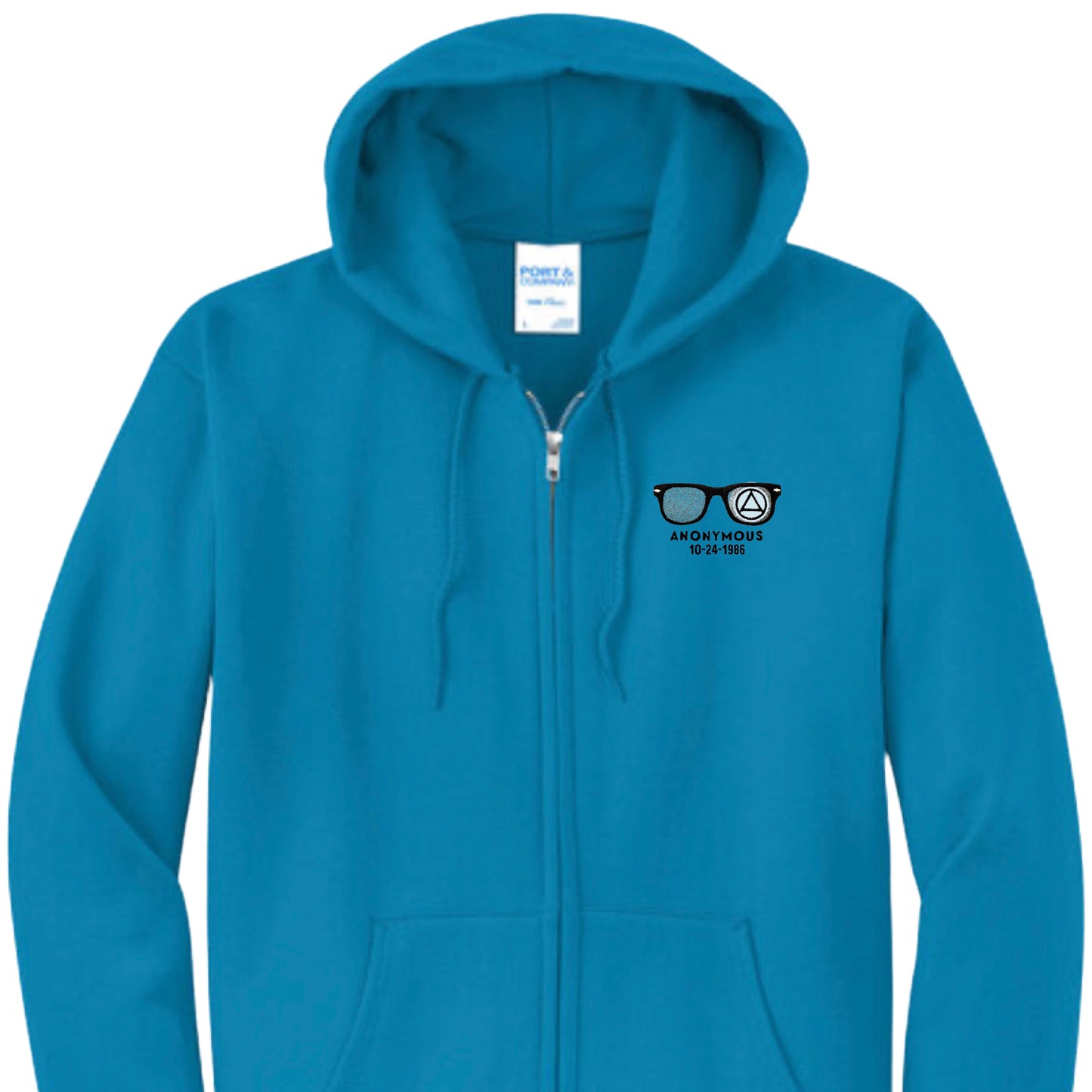 Embroidered Anonymous “Blue Jay” Fleece Full Zip Hooded Zip Sweatshirt With Or Without Sobriety Date