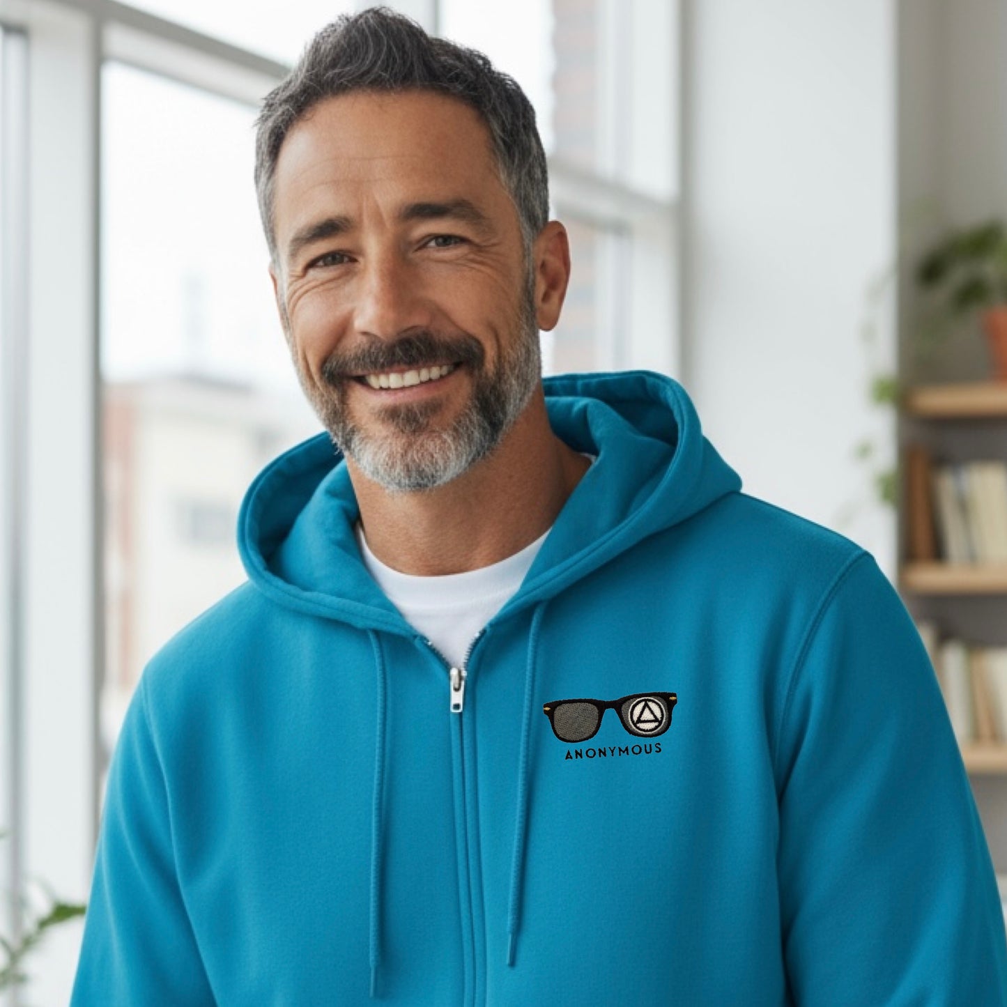 Embroidered Anonymous “Blue Jay” Fleece Full Zip Hooded Zip Sweatshirt With Or Without Sobriety Date