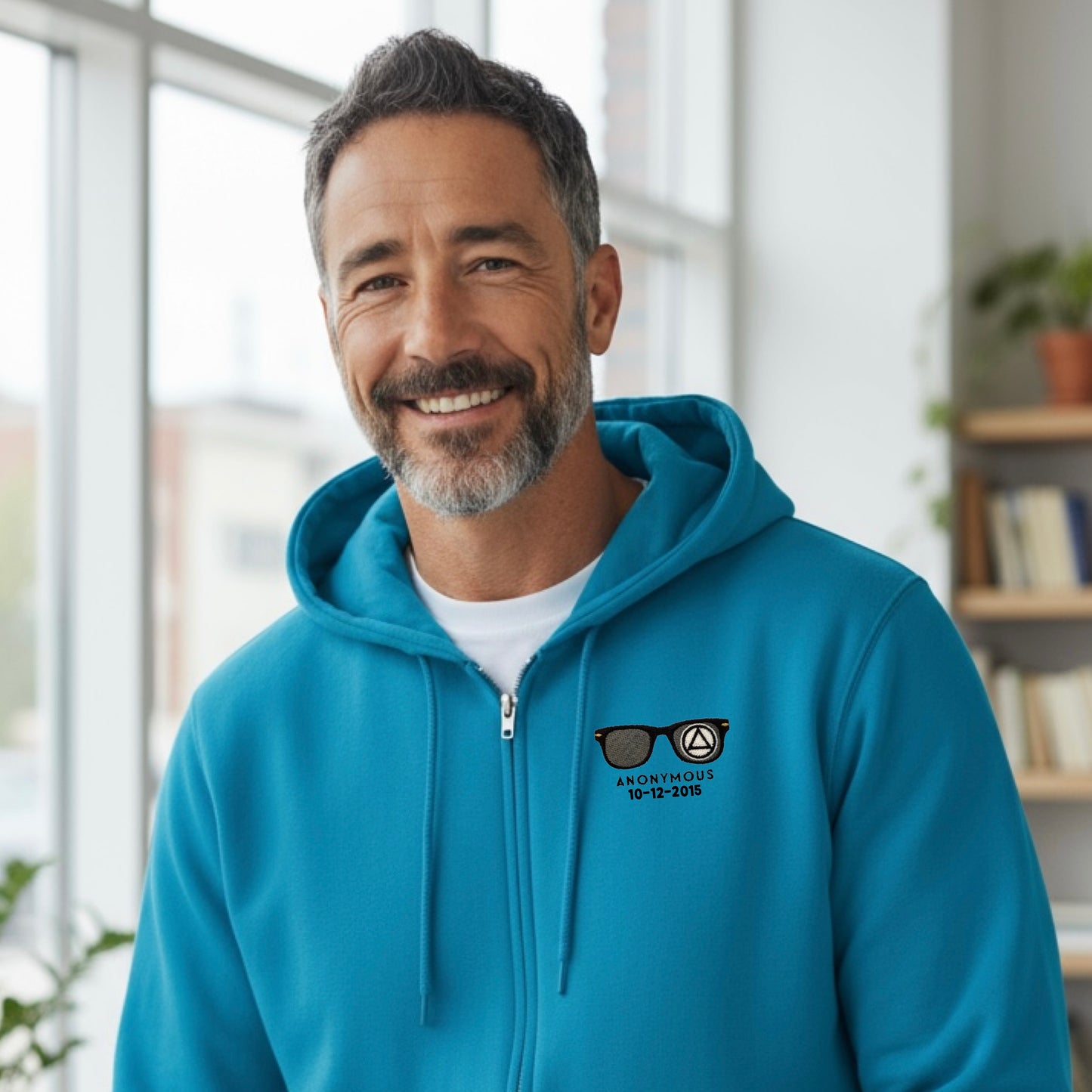 Embroidered Anonymous “Blue Jay” Fleece Full Zip Hooded Zip Sweatshirt With Or Without Sobriety Date