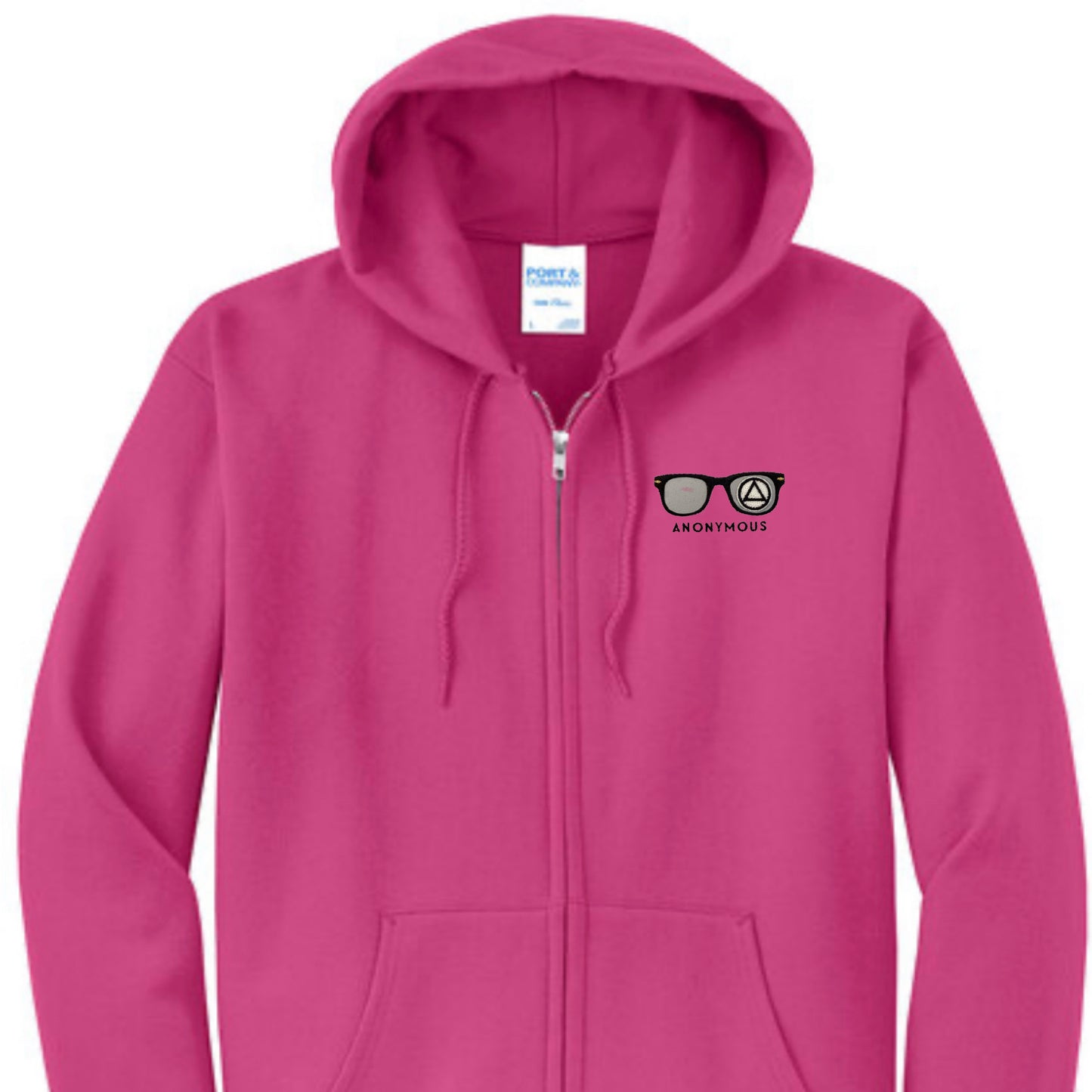 Embroidered Anonymous “Rose” Fleece Full Zip Hooded Zip Sweatshirt With Or Without Sobriety Date
