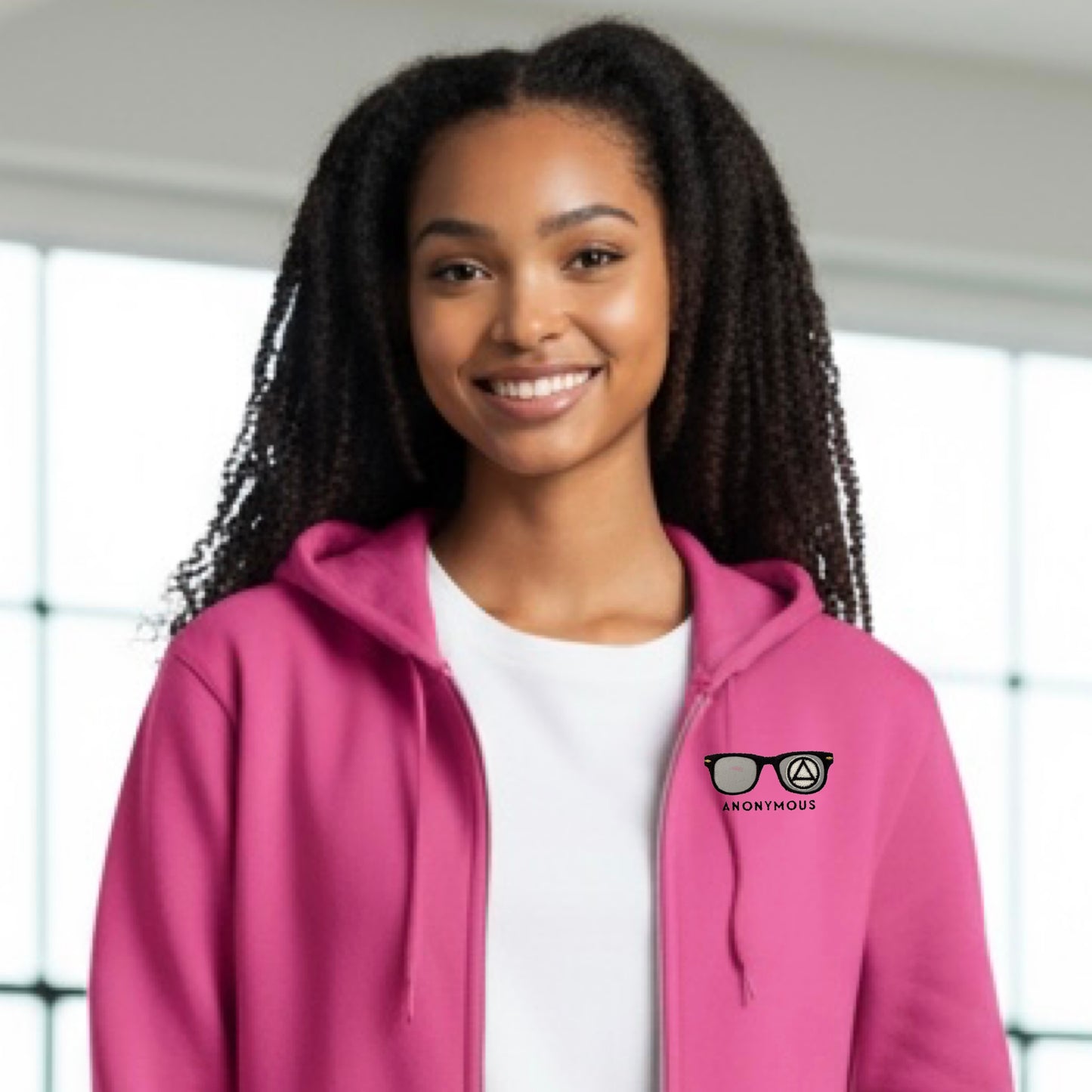 Embroidered Anonymous “Rose” Fleece Full Zip Hooded Zip Sweatshirt With Or Without Sobriety Date