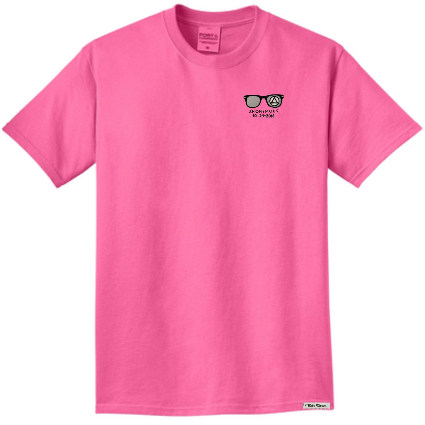 Embroidered Anonymous “Bright Pink” Beach Washed Garment Dyed T-Shirt With Or Without Sobriety Date