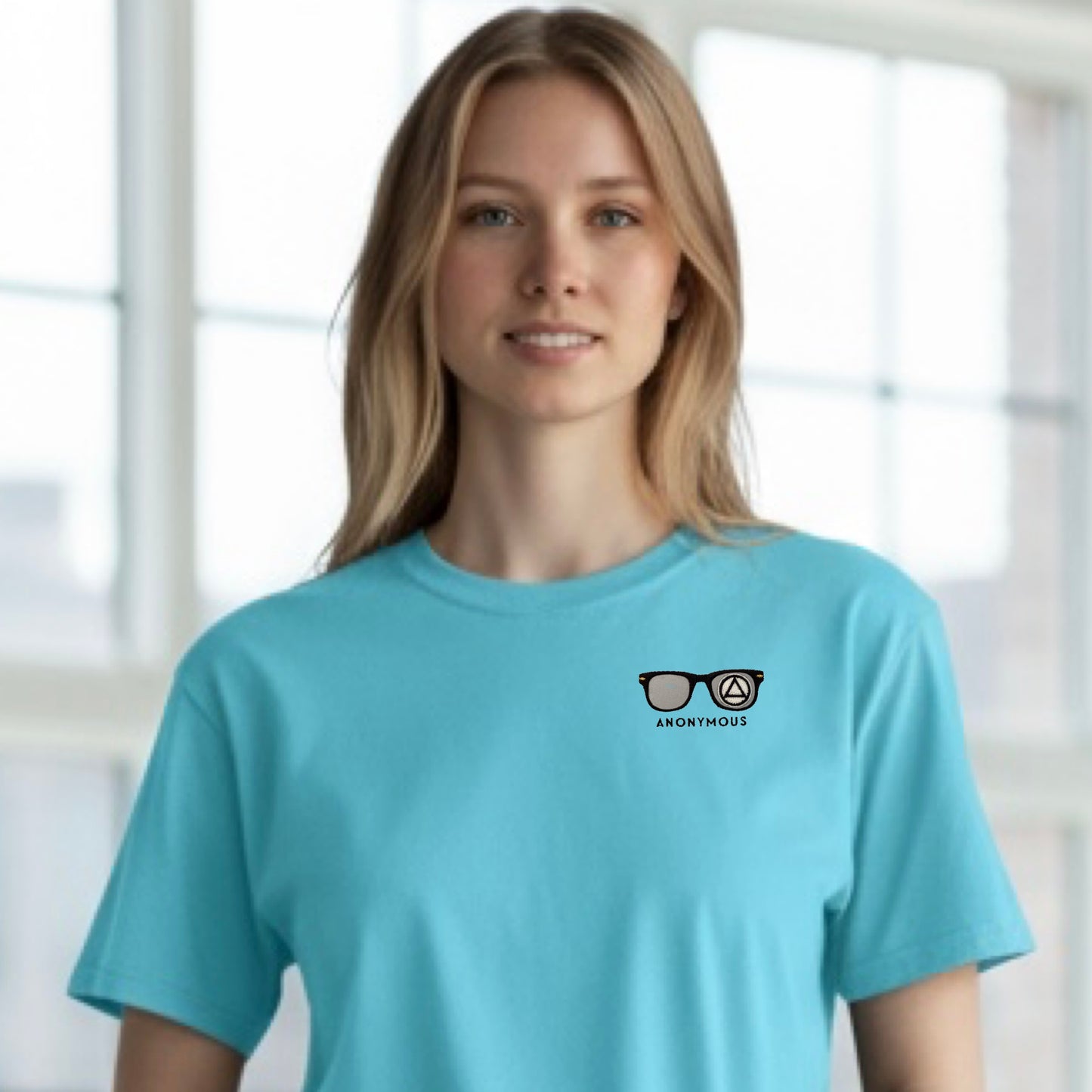 Embroidered Anonymous “Tidal Wave” Beach Washed Garment Dyed T-Shirt With Or Without Sobriety Date