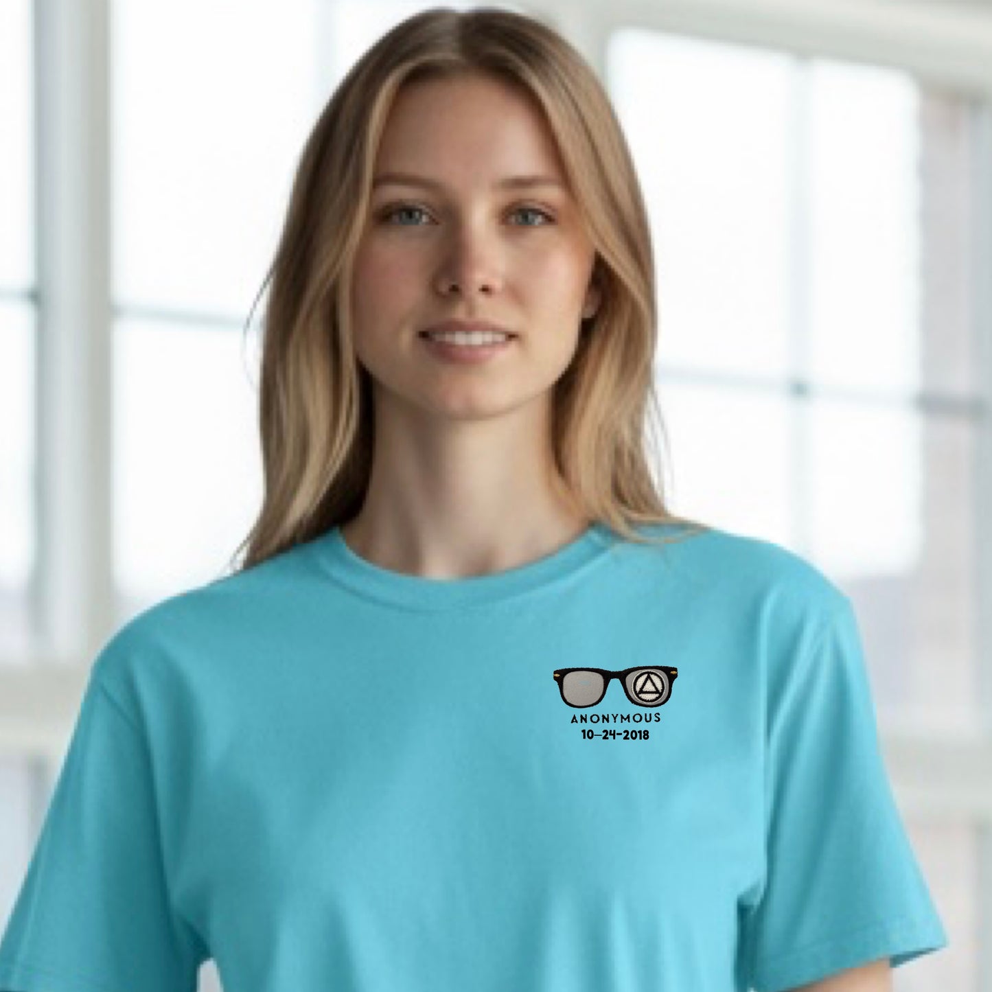 Embroidered Anonymous “Tidal Wave” Beach Washed Garment Dyed T-Shirt With Or Without Sobriety Date