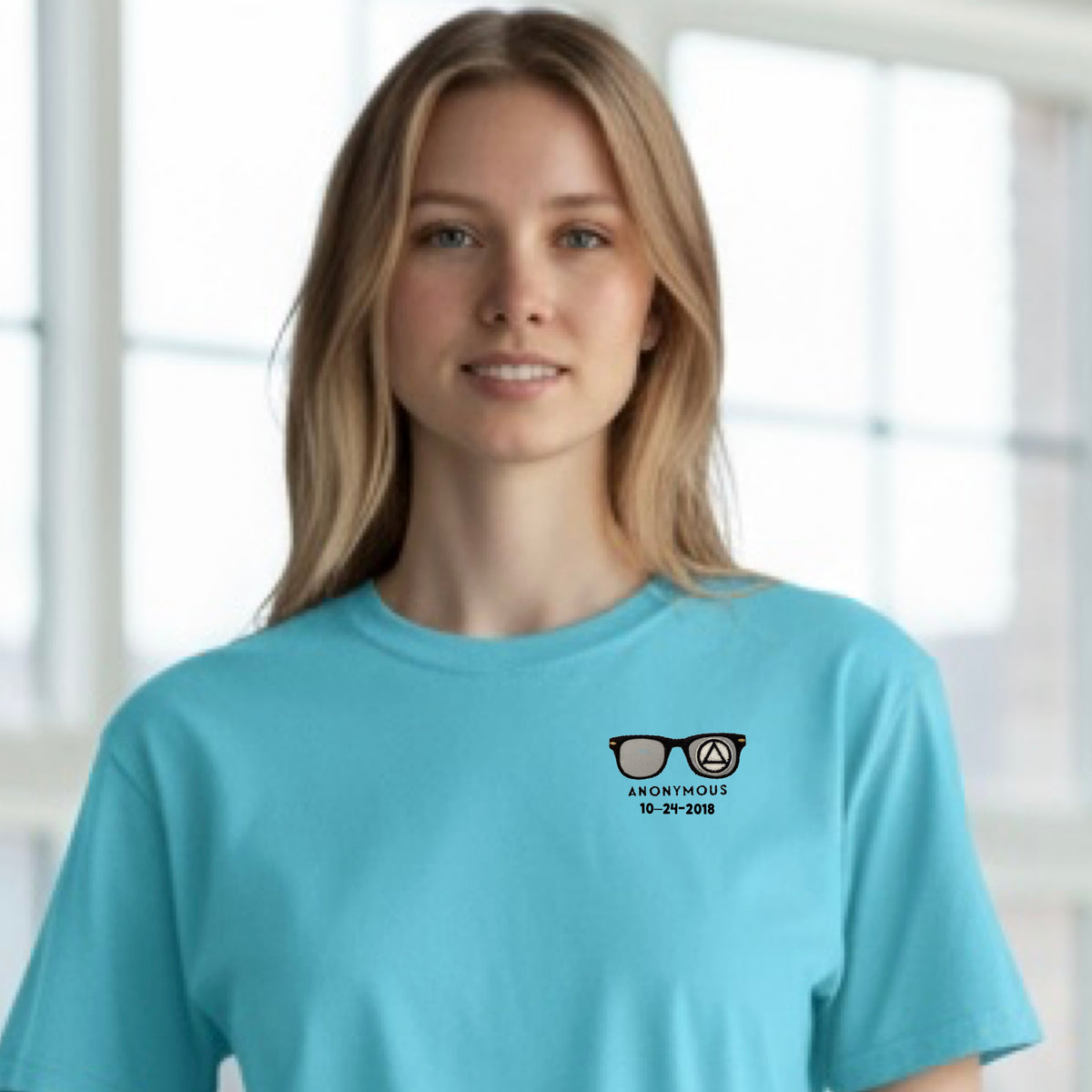 Embroidered Anonymous “Tidal Wave” Beach Washed Garment Dyed T-Shirt With Or Without Sobriety Date