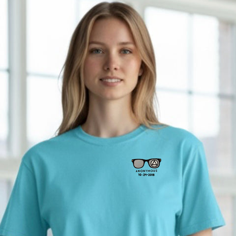Embroidered Anonymous “Tidal Wave” Beach Washed Garment Dyed T-Shirt With Or Without Sobriety Date