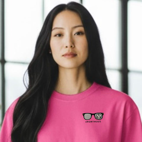 Embroidered Anonymous “Bright Pink” Beach Washed Garment Dyed T-Shirt With Or Without Sobriety Date