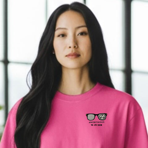 Embroidered Anonymous “Bright Pink” Beach Washed Garment Dyed T-Shirt With Or Without Sobriety Date