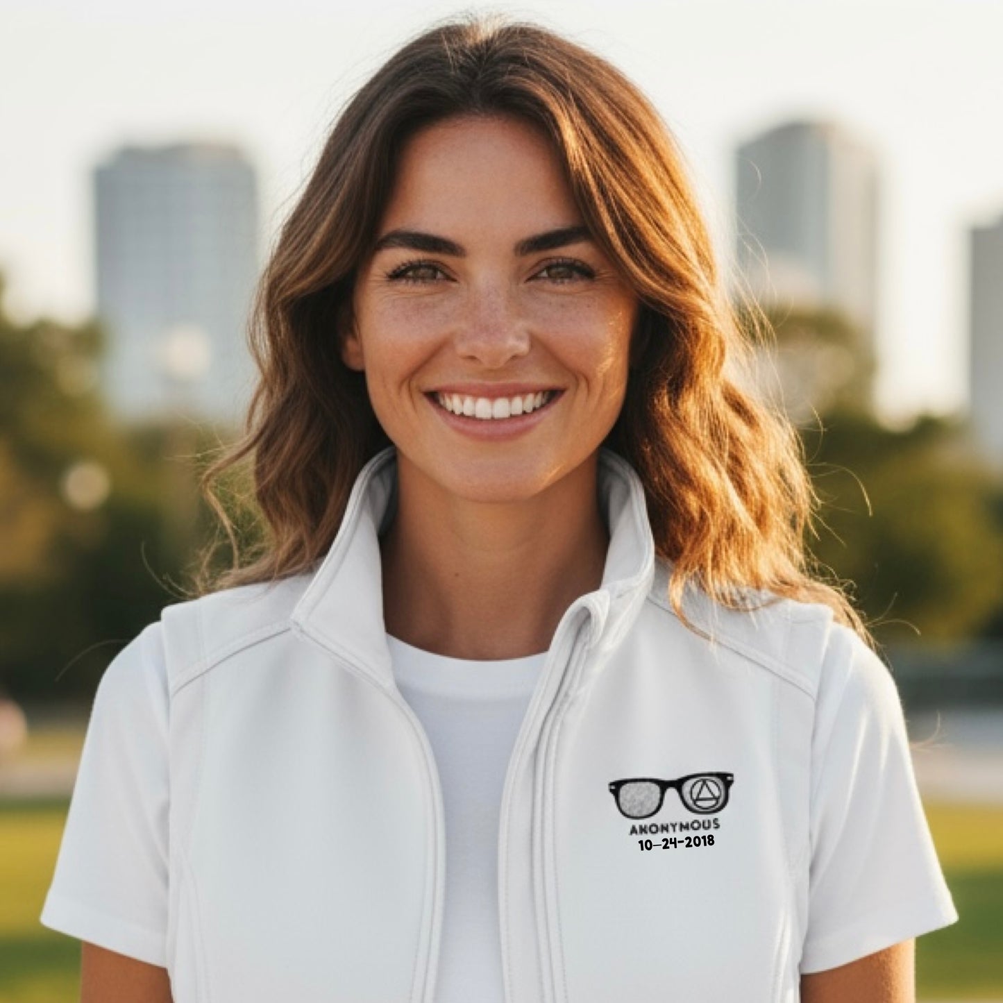 Embroidered Anonymous “Marshmallow” Soft Core Shell Micro Fleece Lined Vest With Or Without Sobriety Date