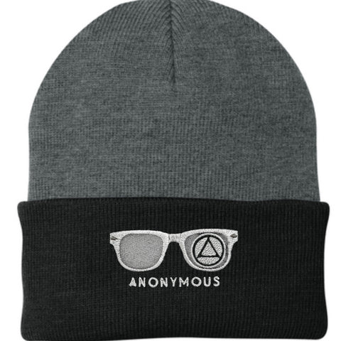 Embroidered Anonymous “Athletic Oxford/Black” Knit Cap With Or Without Sobriety Date