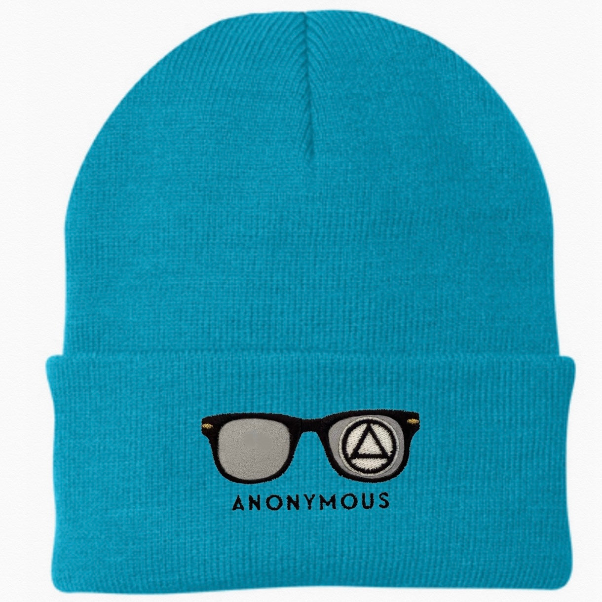 Embroidered Anonymous Blue Knit Cap With Or Without Sobriety Date