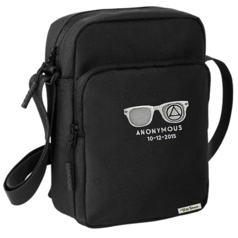 Embroidered Anonymous Black Unisex Crossbody Bag With Or Without Sobriety Date