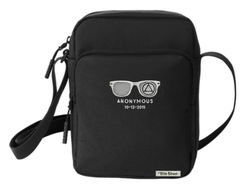 Embroidered Anonymous Black Unisex Crossbody Bag With Or Without Sobriety Date