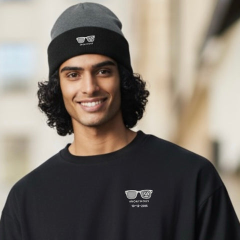 Embroidered Anonymous “Athletic Oxford/Black” Knit Cap With Or Without Sobriety Date