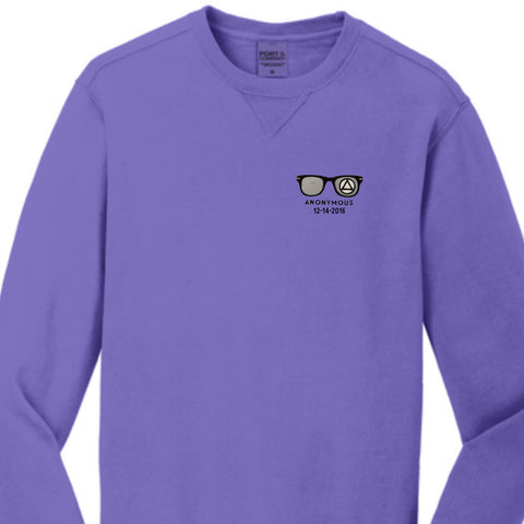 Embroidered Anonymous “Amethyst” Beach Washed Garment Dyed Sweatshirt With Or Without Sobriety Date